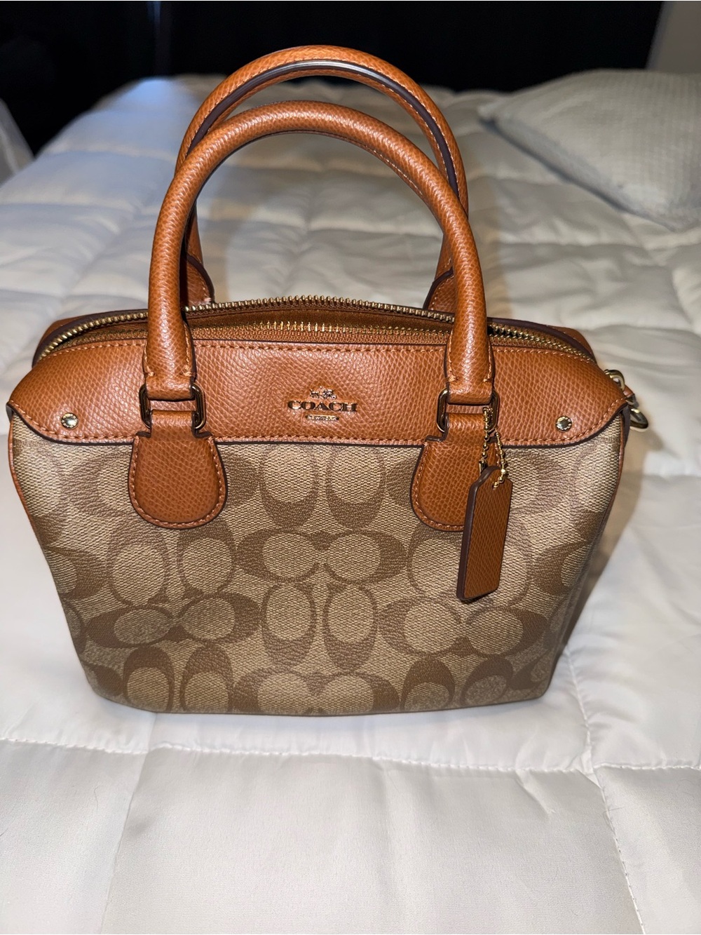 Coach Mini Satchel in Tan and Brown Signature Canvas